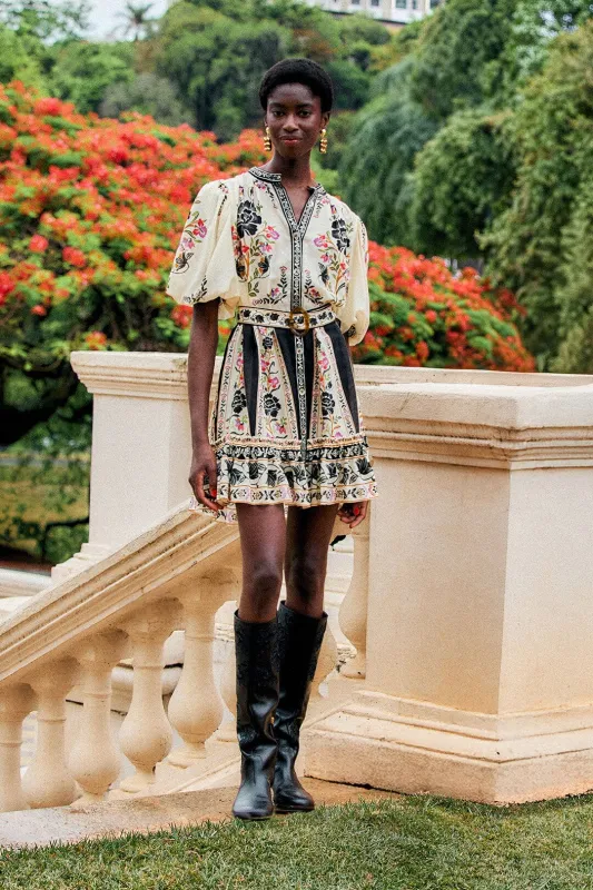 Delicate Floral Belted Buttoned Mini Dress made by FARM Rio