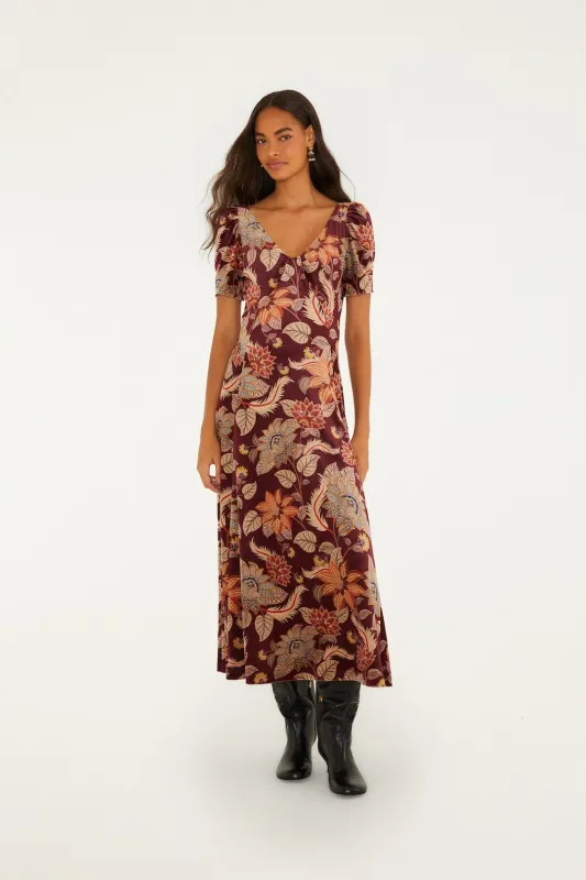 Delhi Floral Short Sleeve Velvet Maxi Dress made by FARM Rio