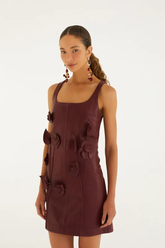 3d Flowers Sleeveless Leather Mini Dress made by FARM Rio