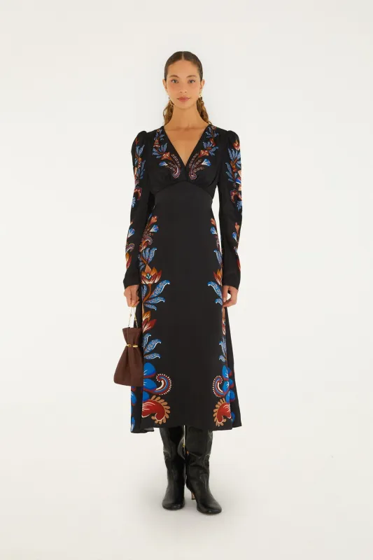 Energy Floral Puff Sleeve Midi Dress made by FARM Rio