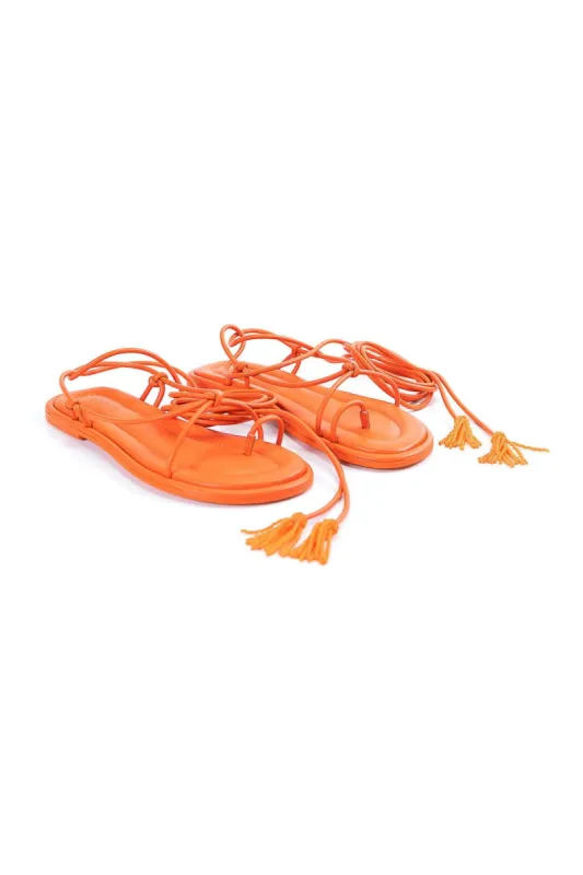 Orange Lace Up Flat Sandal sold by FARM Rio