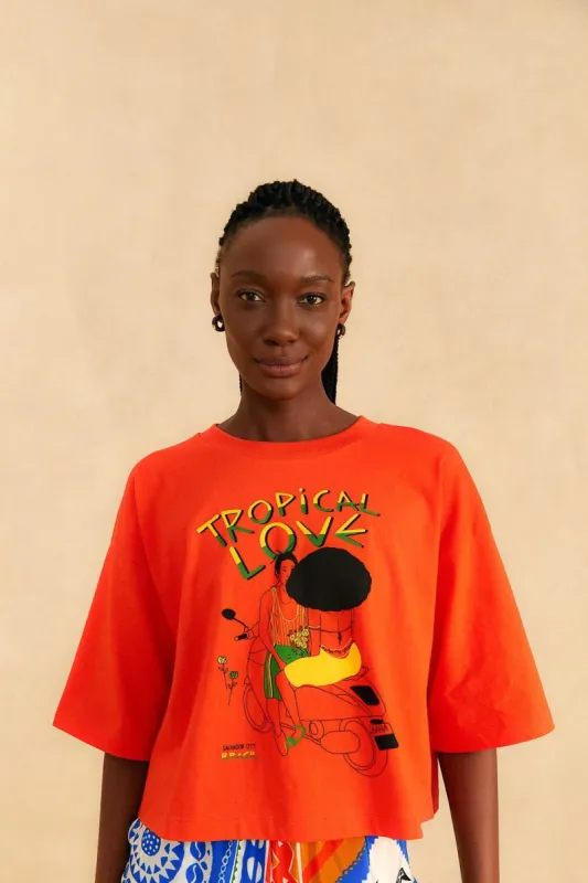 Orange Tropical Love Organic Cotton T-Shirt sold by FARM Rio