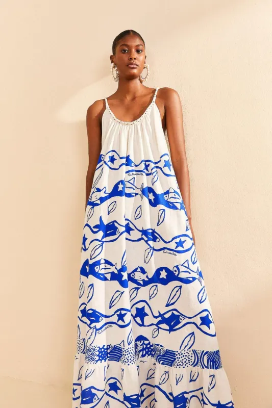 Off-White Pitta Waves Sleeveless Maxi Dress sold by FARM Rio