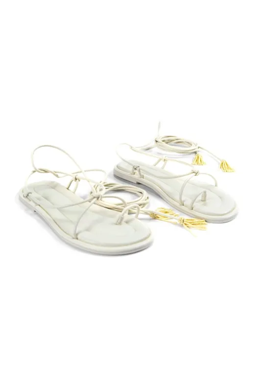 Off White Lace Up Flat Sandal sold by FARM Rio