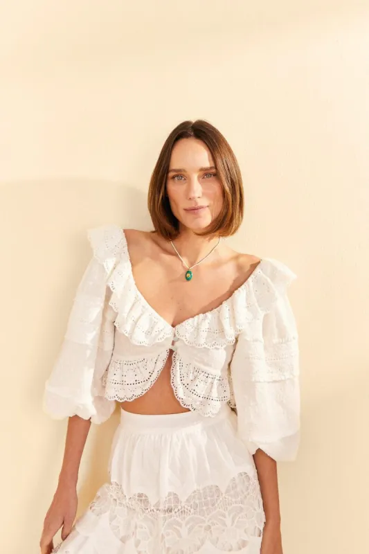 Off-White Lace Crop Top sold by FARM Rio