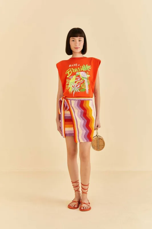 Multi Stripes Crochet Wrap Mini Skirt sold by FARM Rio