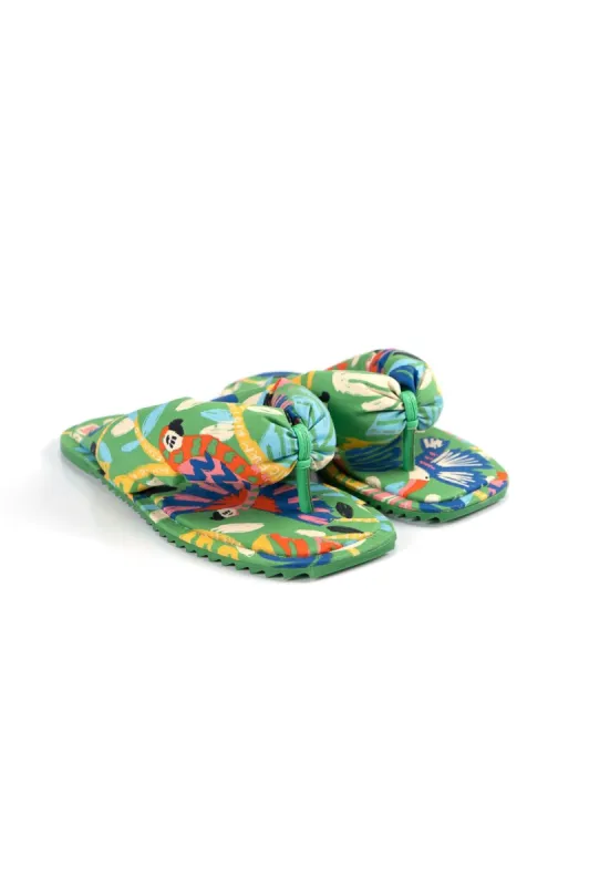 Green Forest Birds Puffy Flat Sandal sold by FARM Rio