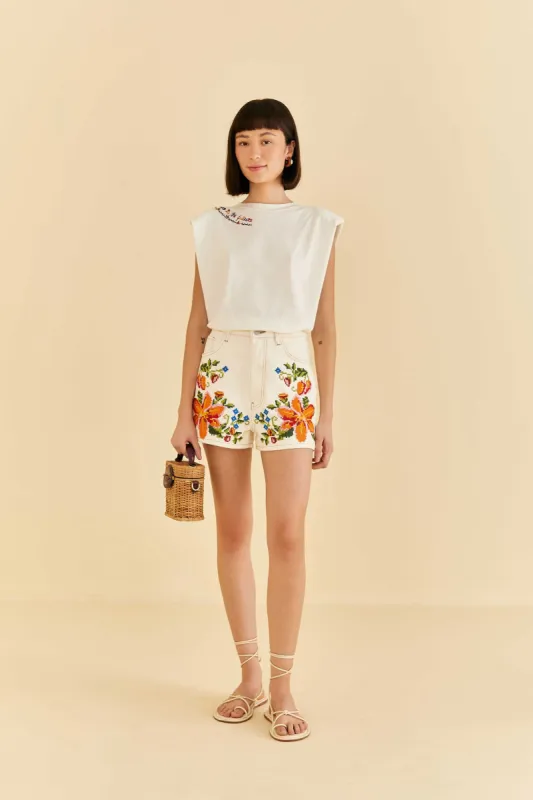 Embroidered Floral Twill Shorts sold by FARM Rio