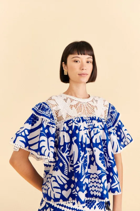 Navy Blue Jungle Scarf Blouse sold by FARM Rio