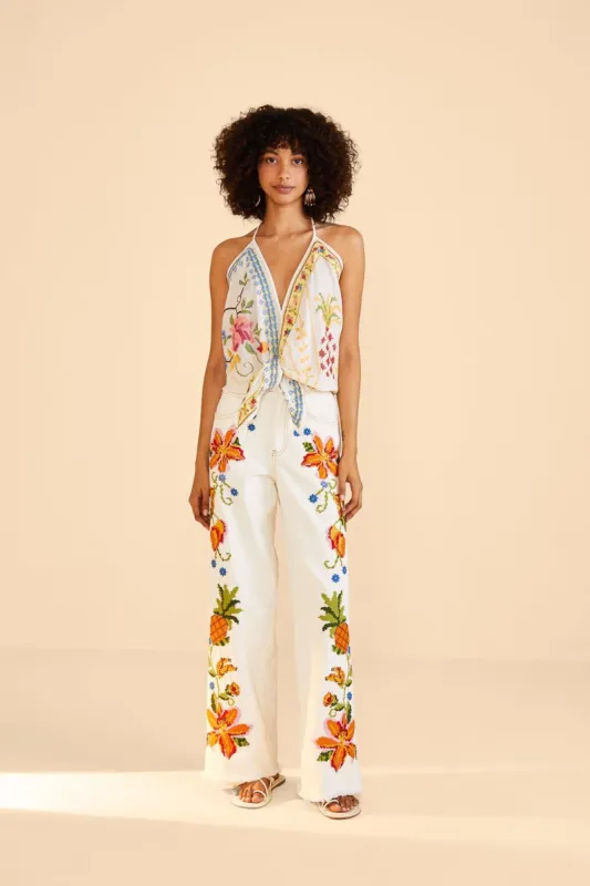 Embroidered Floral Twill Pants sold by FARM Rio