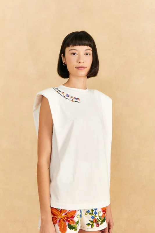 Nature Is The Future Embroidered Organic Cotton T-Shirt sold by FARM Rio