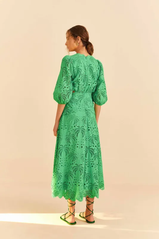 farm rio green richelieu midi dress Farm Rio Green Richelieu Cutwork Midi Dress
