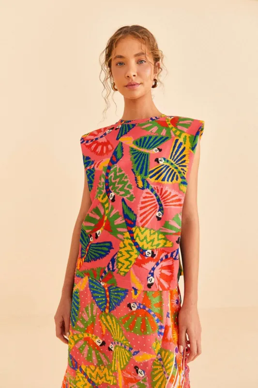 Coral Graphic Macaws Organic Cotton T-Shirt sold by FARM Rio