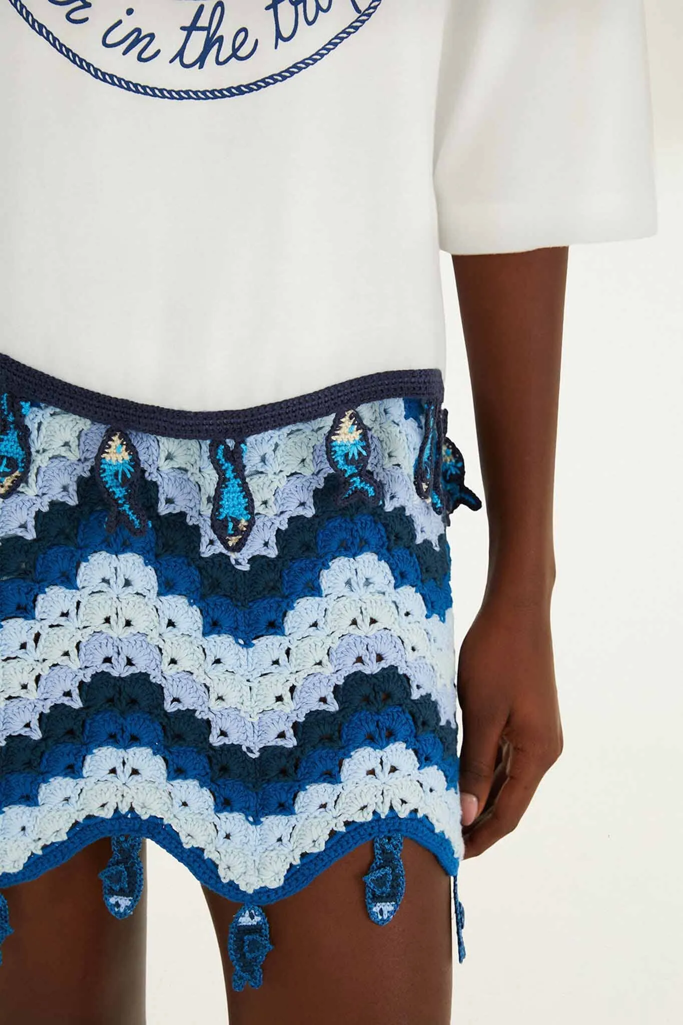 Off-White Summer In The Tropics Crochet Hem T-Shirt sold by FARM Rio product image thumbnail 3