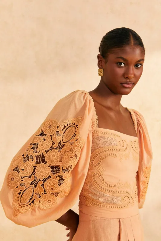 Dark Sand Lace Blouse sold by FARM Rio