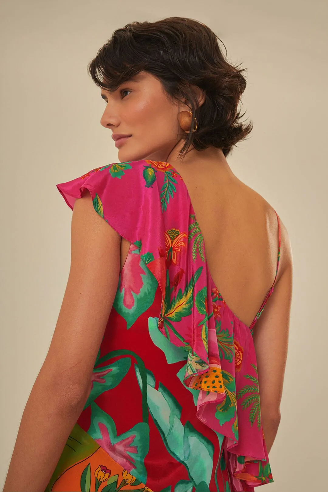 Mixed Flowery Rufle One Strap Midi Dress sold by FARM Rio product image thumbnail 5