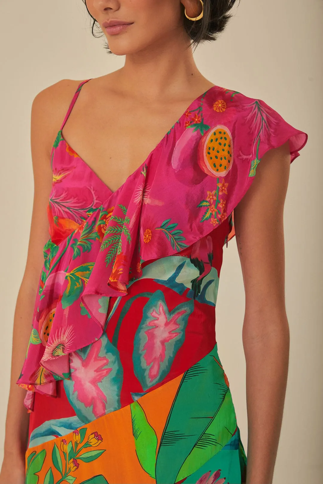 Mixed Flowery Rufle One Strap Midi Dress sold by FARM Rio product image thumbnail 2