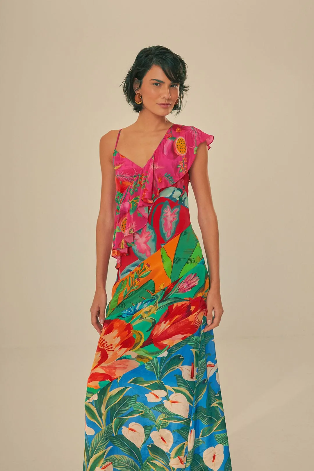 Mixed Flowery Rufle One Strap Midi Dress sold by FARM Rio product image thumbnail 3
