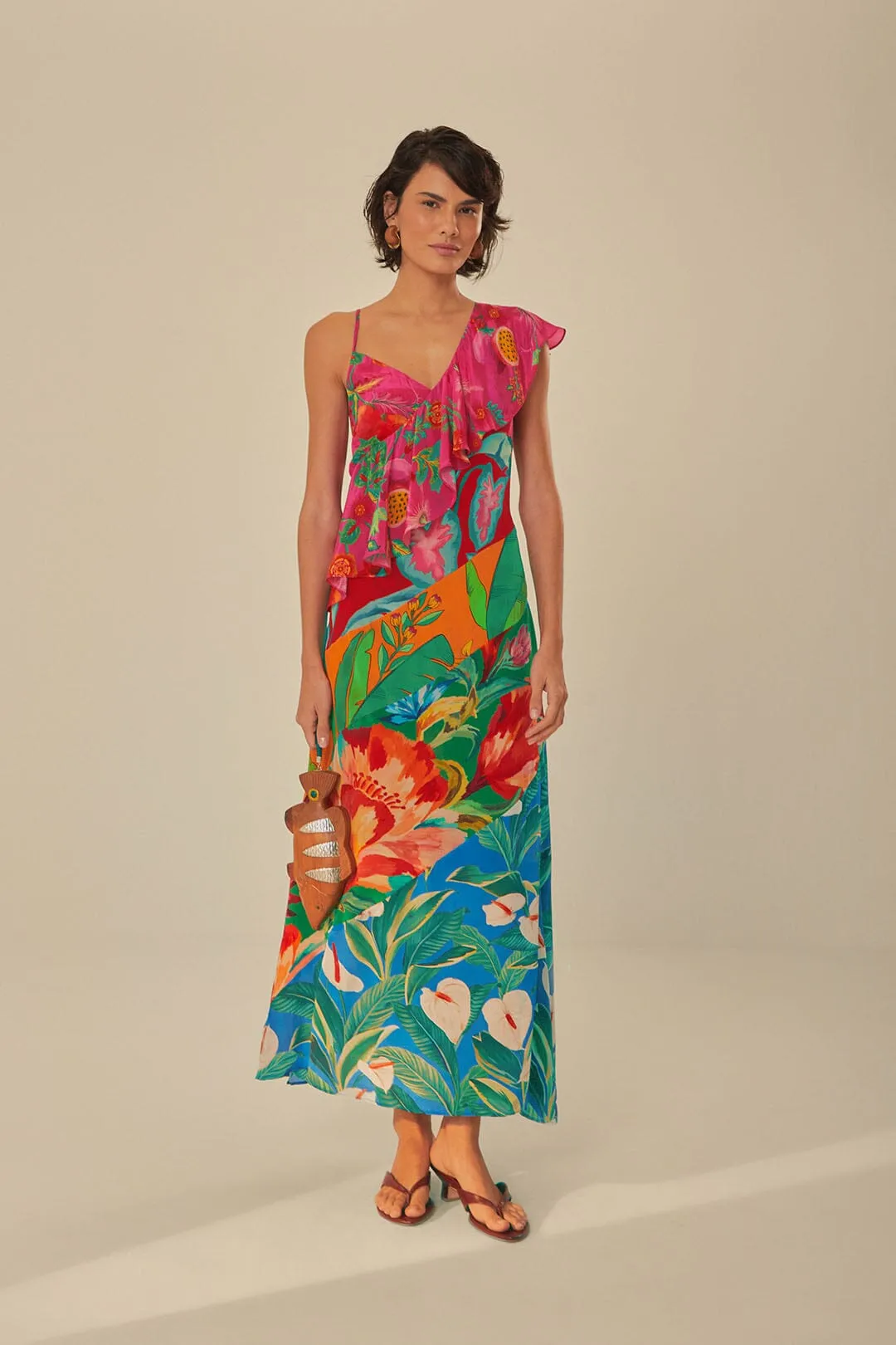 Mixed Flowery Rufle One Strap Midi Dress sold by FARM Rio