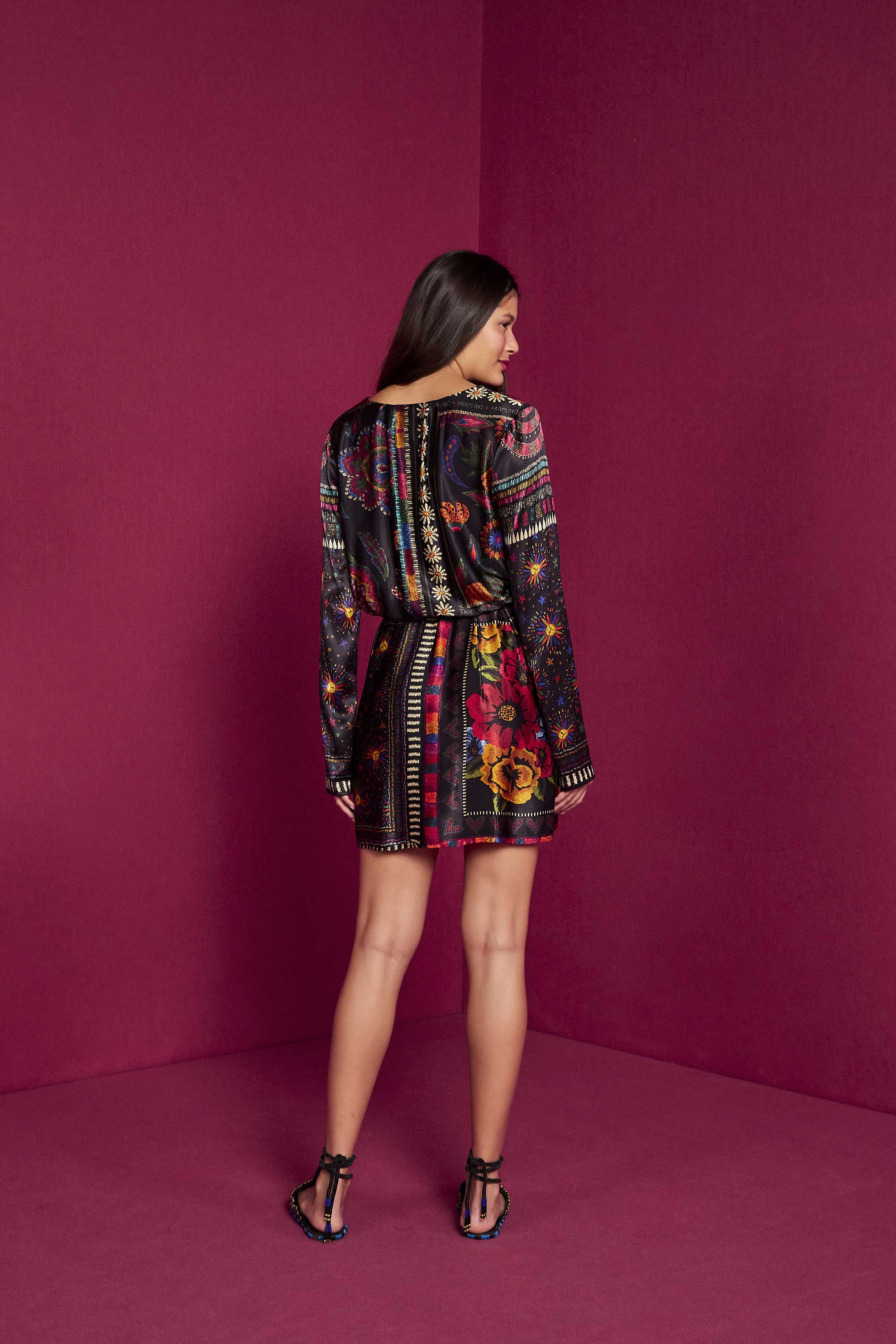 Black Mixed Scarves Mini Dress sold by FARM Rio product image thumbnail 4