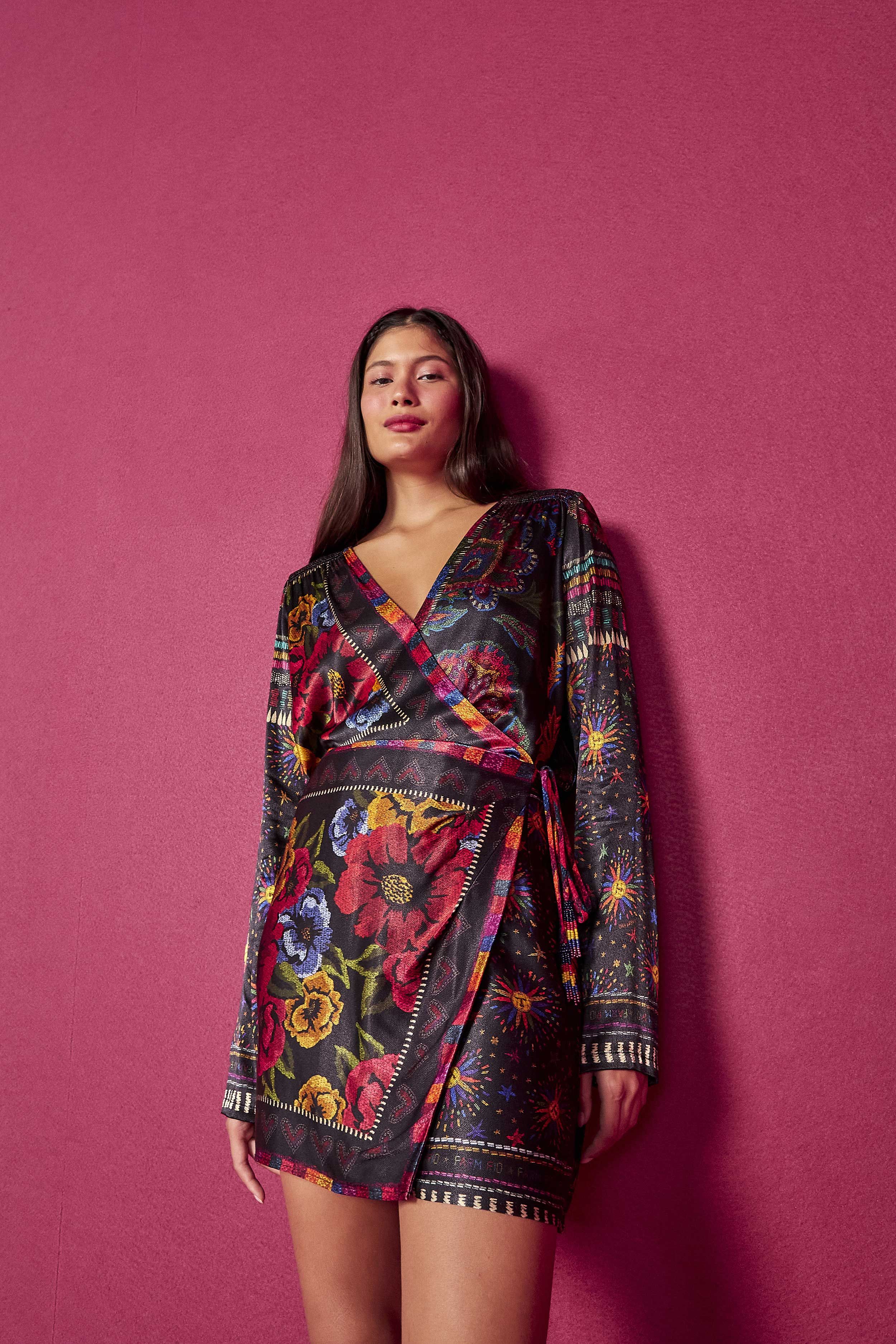 Black Mixed Scarves Mini Dress sold by FARM Rio