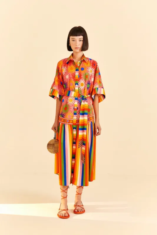 Coral Mixed Graphic Macaws Midi Dress sold by FARM Rio