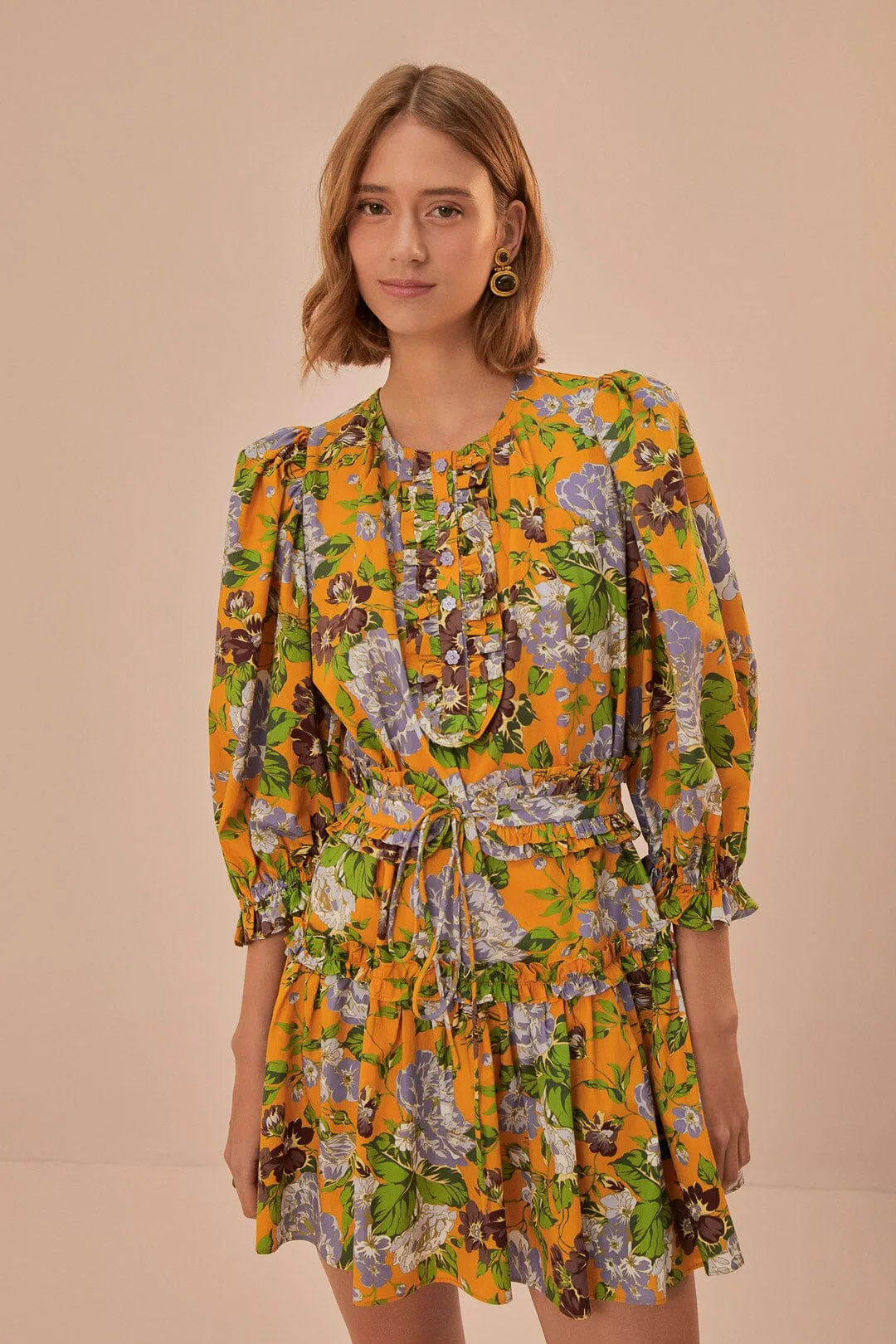 Yellow Capri Floral Short Sleeve Mini Dress sold by FARM Rio