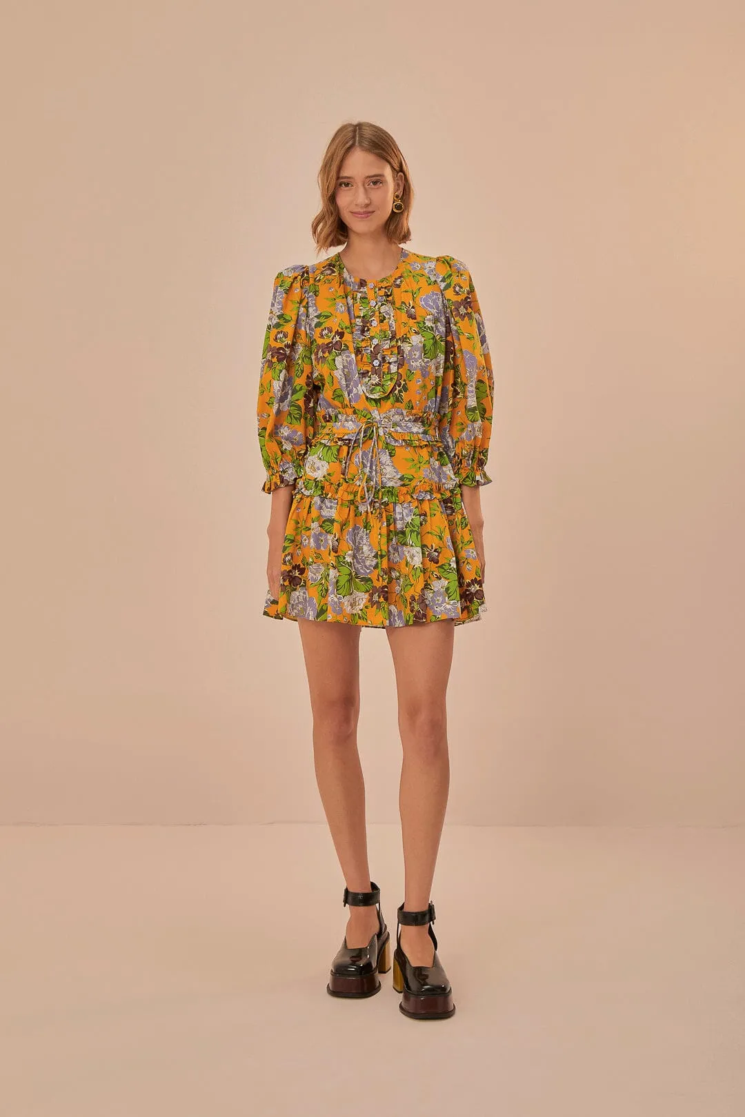 Yellow Capri Floral Short Sleeve Mini Dress sold by FARM Rio product image thumbnail 2