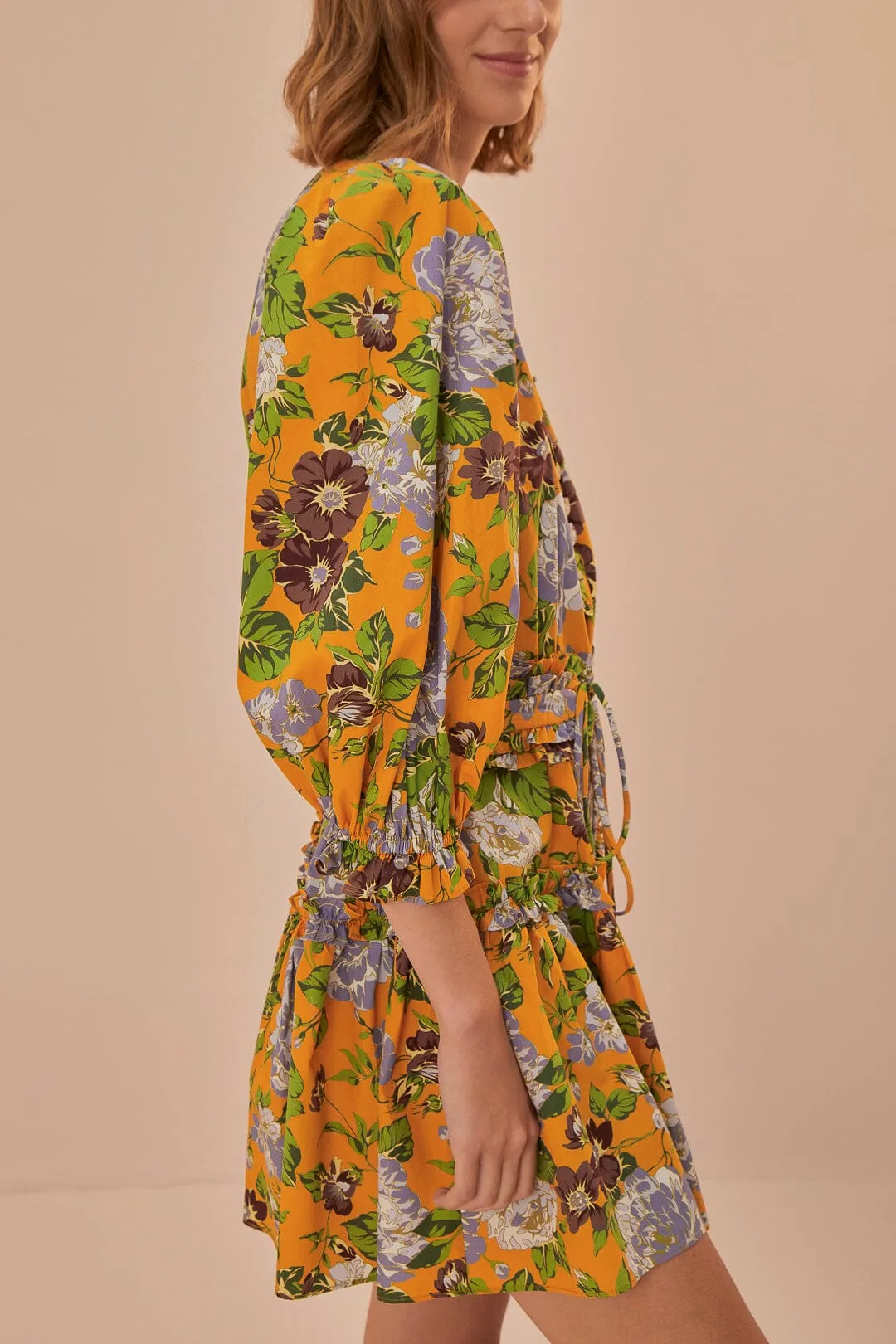 Yellow Capri Floral Short Sleeve Mini Dress sold by FARM Rio product image thumbnail 3