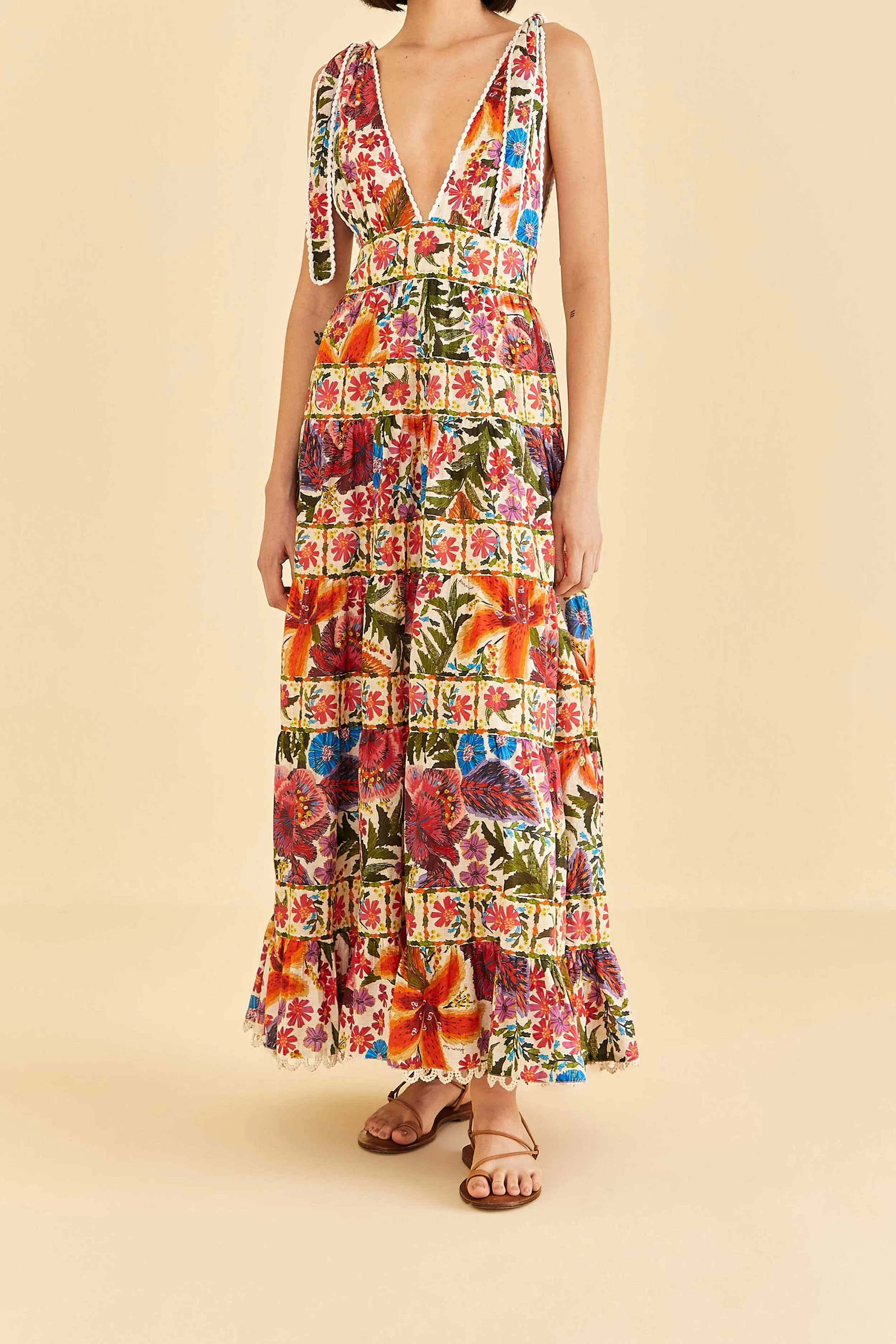 Off-White Tropical Yard Sleeveless Midi Dress sold by FARM Rio