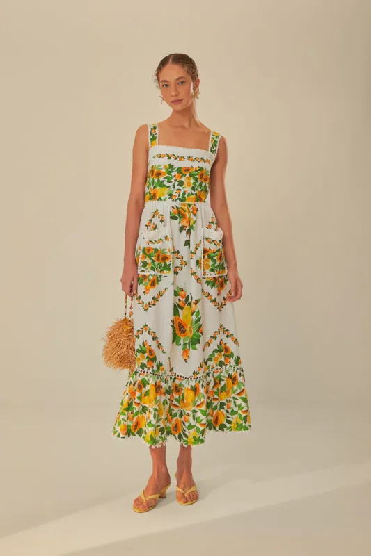 Off-White Papaya Salad Scarf LENZING™ ECOVERO™ Euroflax™ Maxi Dress sold by FARM Rio