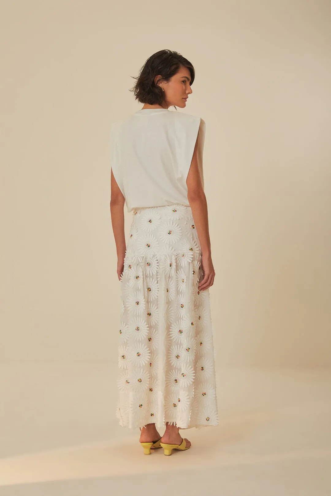 White Daisy 3D Flower Embroidered Maxi Skirt sold by FARM Rio product image thumbnail 4