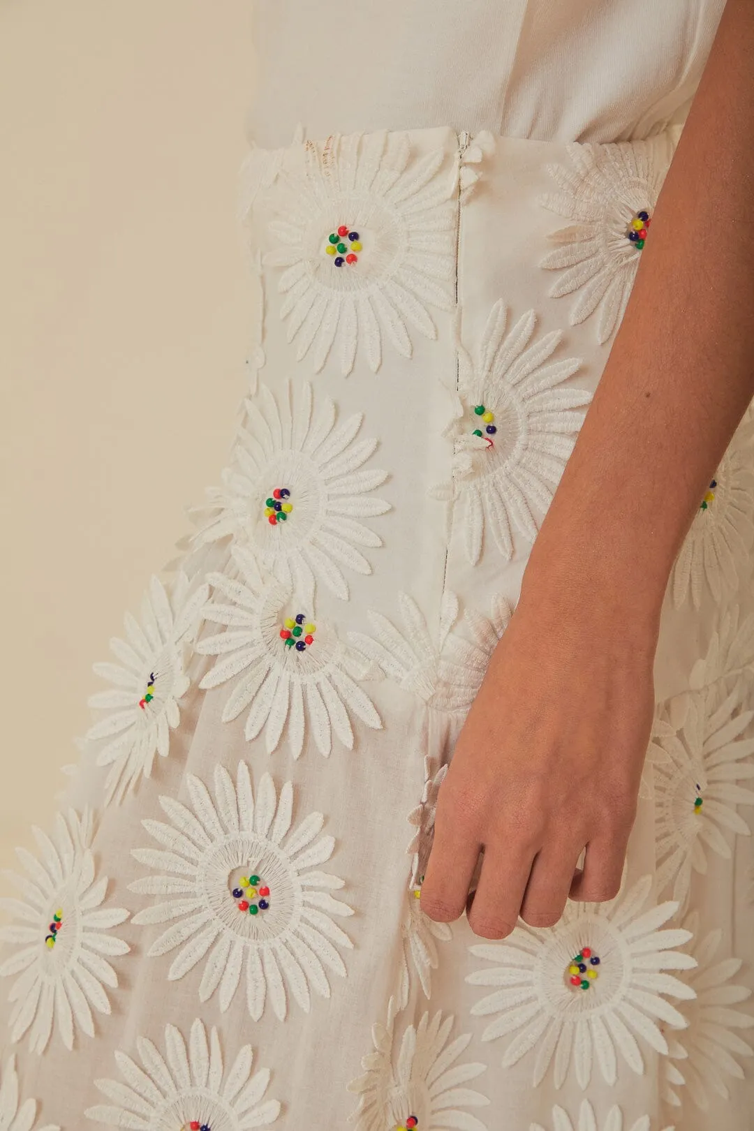White Daisy 3D Flower Embroidered Maxi Skirt sold by FARM Rio product image thumbnail 5