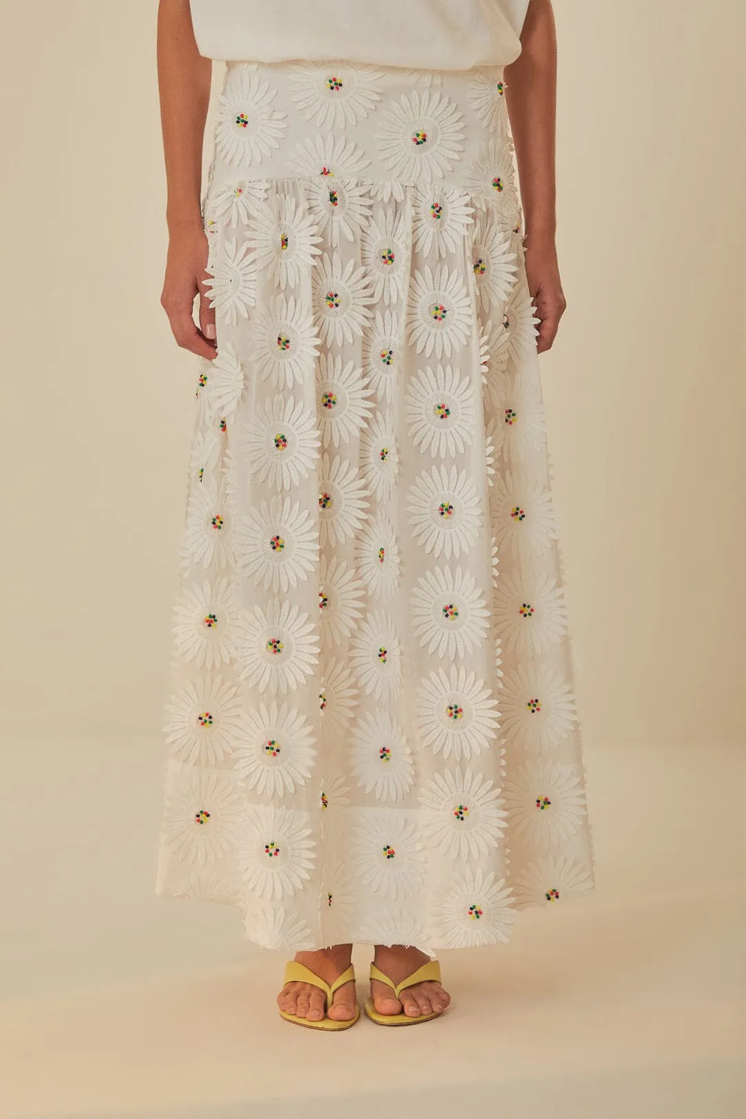 ★Polysooem★ FLOWER BELTED SKIRT, WHITE FLOWER BELTED SKIRT, WHITE - polysooem