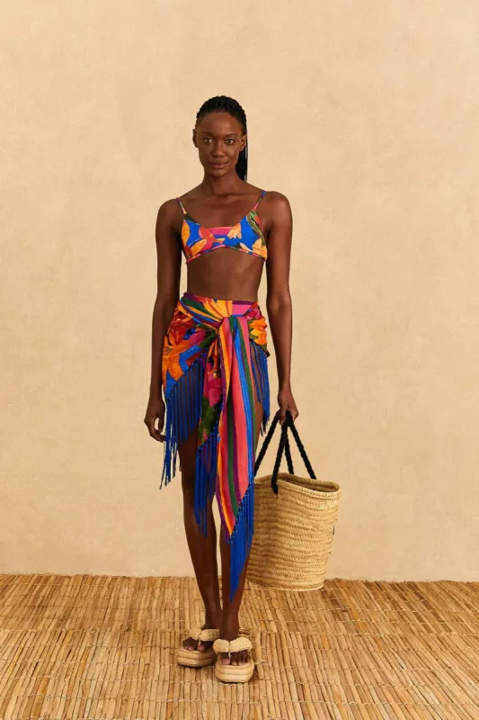 Blue Floral Tropical & Colorful Stripes Sarong sold by FARM Rio