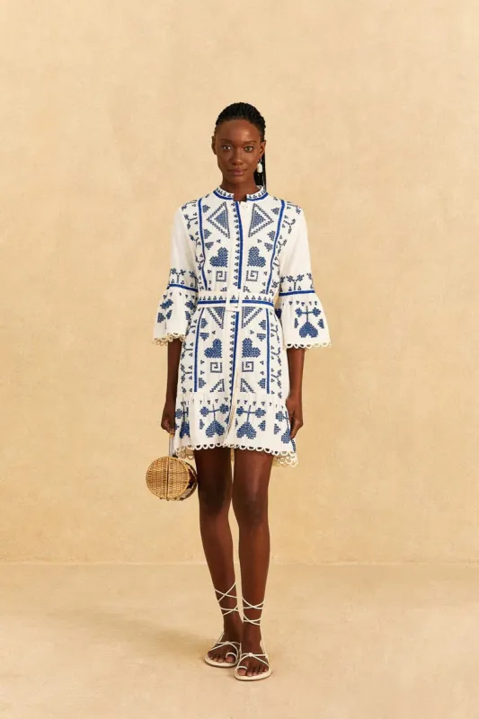 Blue And White Cross Stitch Mini Dress sold by FARM Rio