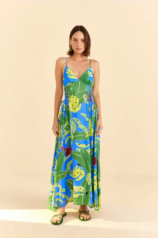 Blue Banana Leaves Sleeveless Maxi Dress sold by FARM Rio