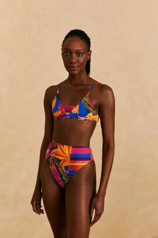 Blue Floral Tropical & Colorful Stripes Bikini Top sold by FARM Rio