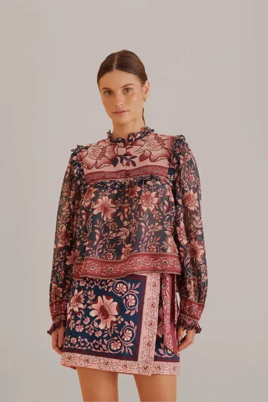 Teal Ainika Charm Long Sleeve Blouse sold by FARM Rio