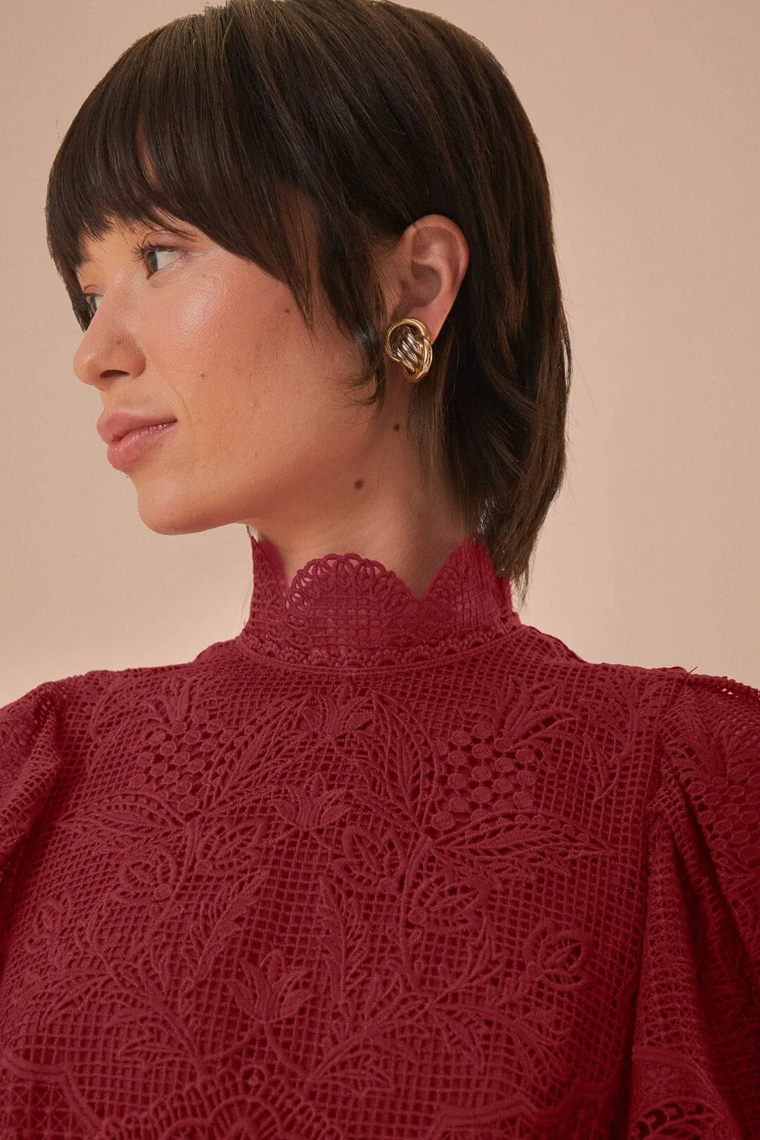 Dark Magenta Guipire Cut-Out Midi Dress sold by FARM Rio product image thumbnail 3