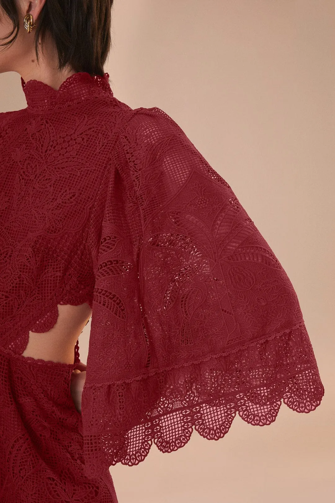 Dark Magenta Guipire Cut-Out Midi Dress sold by FARM Rio product image thumbnail 2