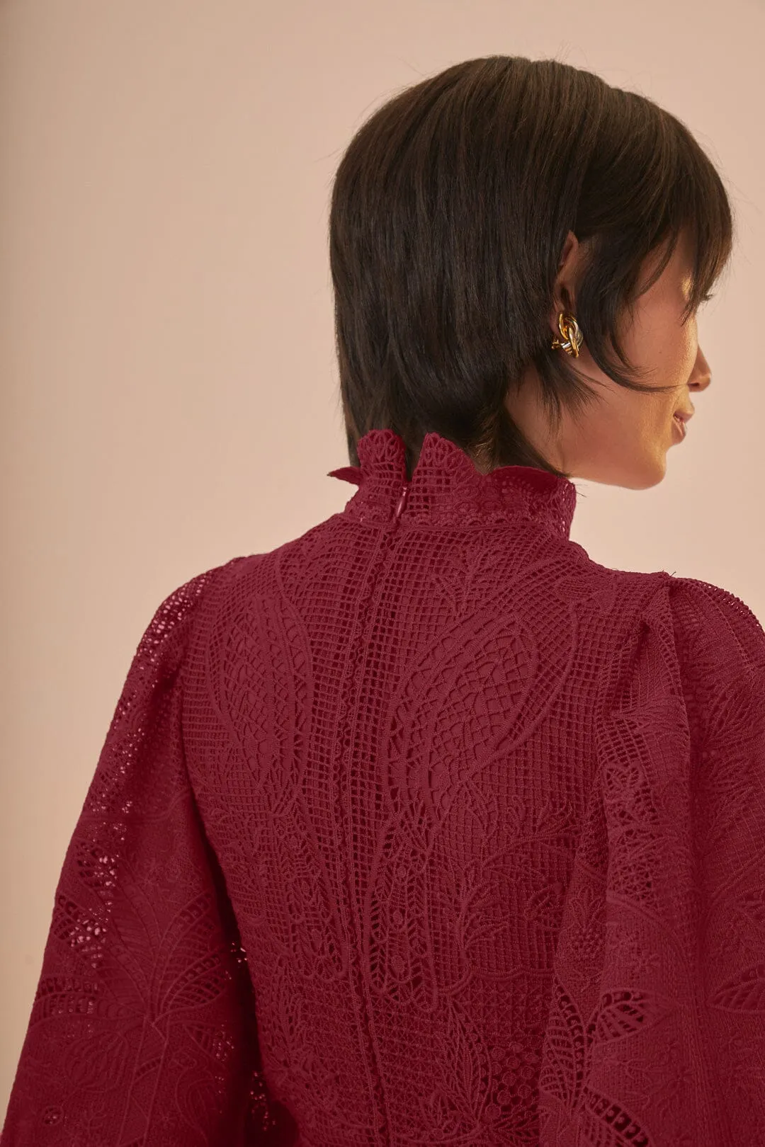 Dark Magenta Guipire Cut-Out Midi Dress sold by FARM Rio product image thumbnail 5