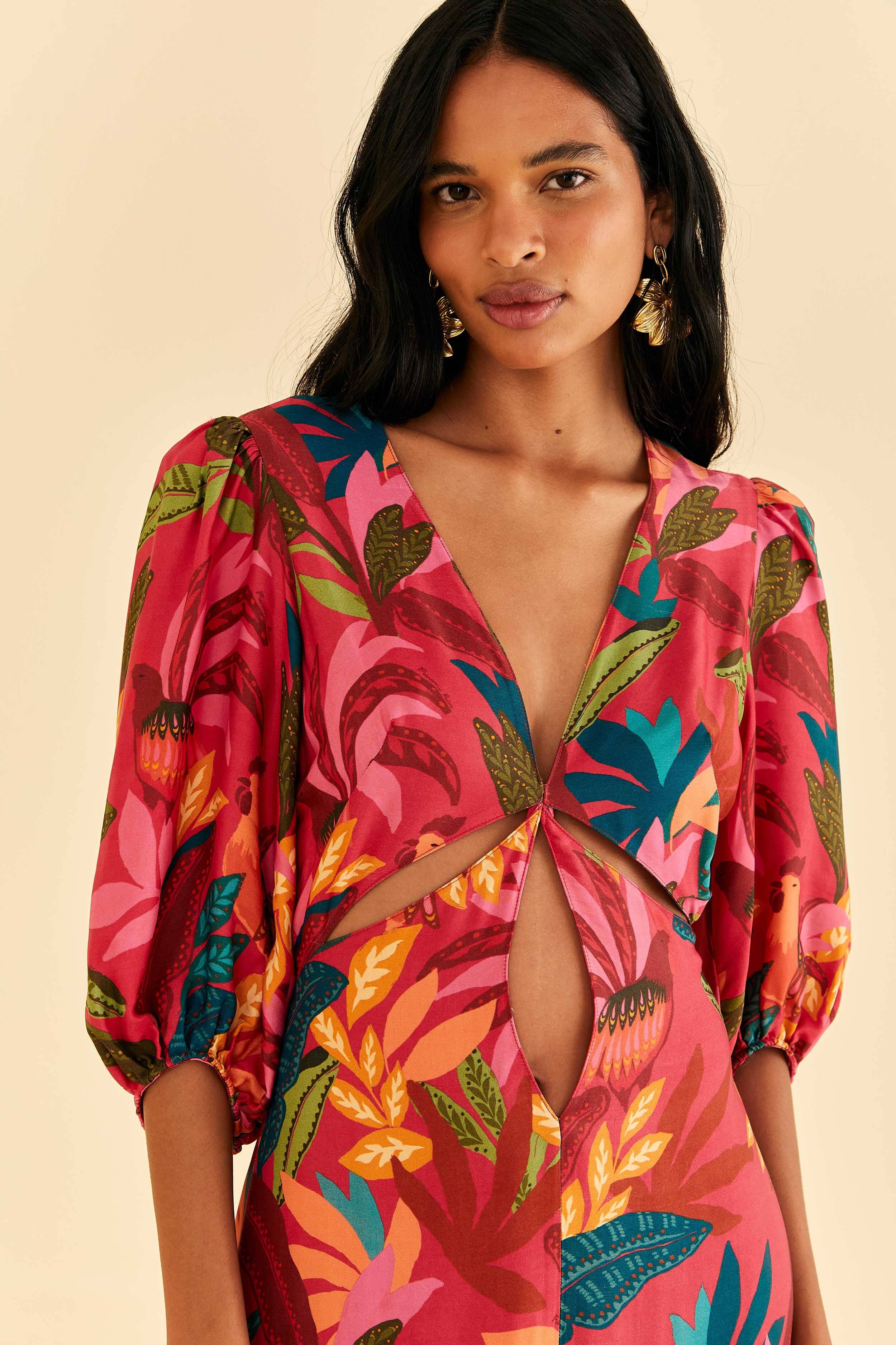 Red Rooster Leaves Short Sleeve Maxi Dress sold by FARM Rio product image thumbnail 3