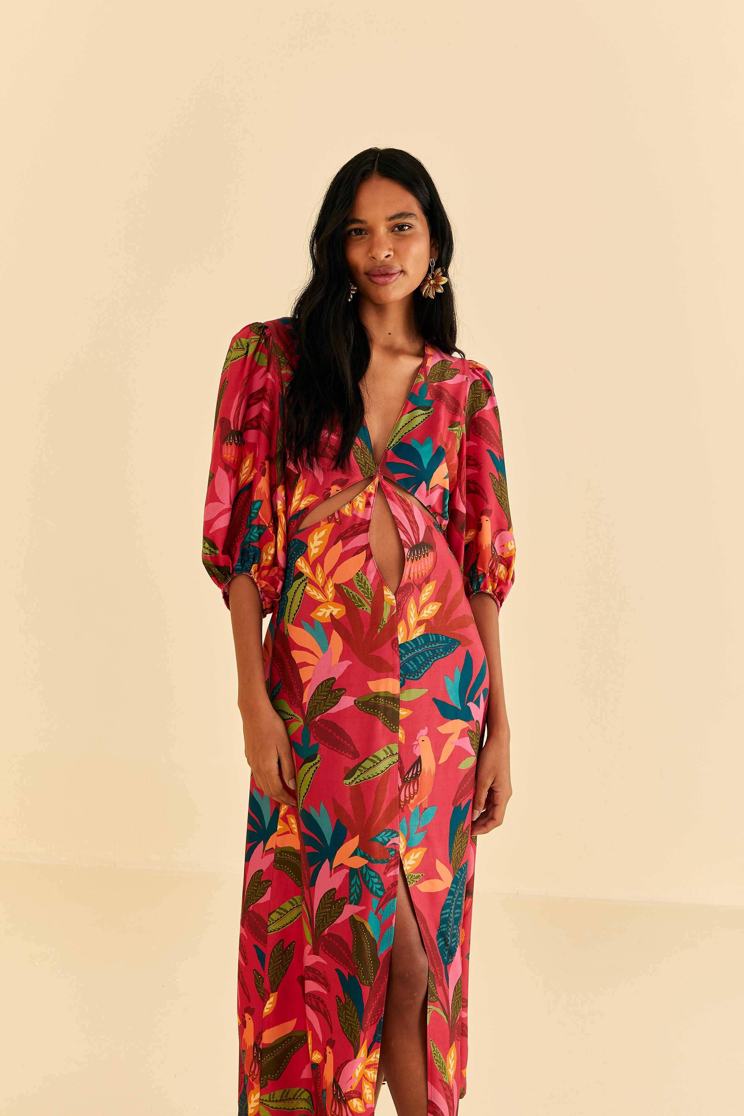 Red Rooster Leaves Short Sleeve Maxi Dress sold by FARM Rio