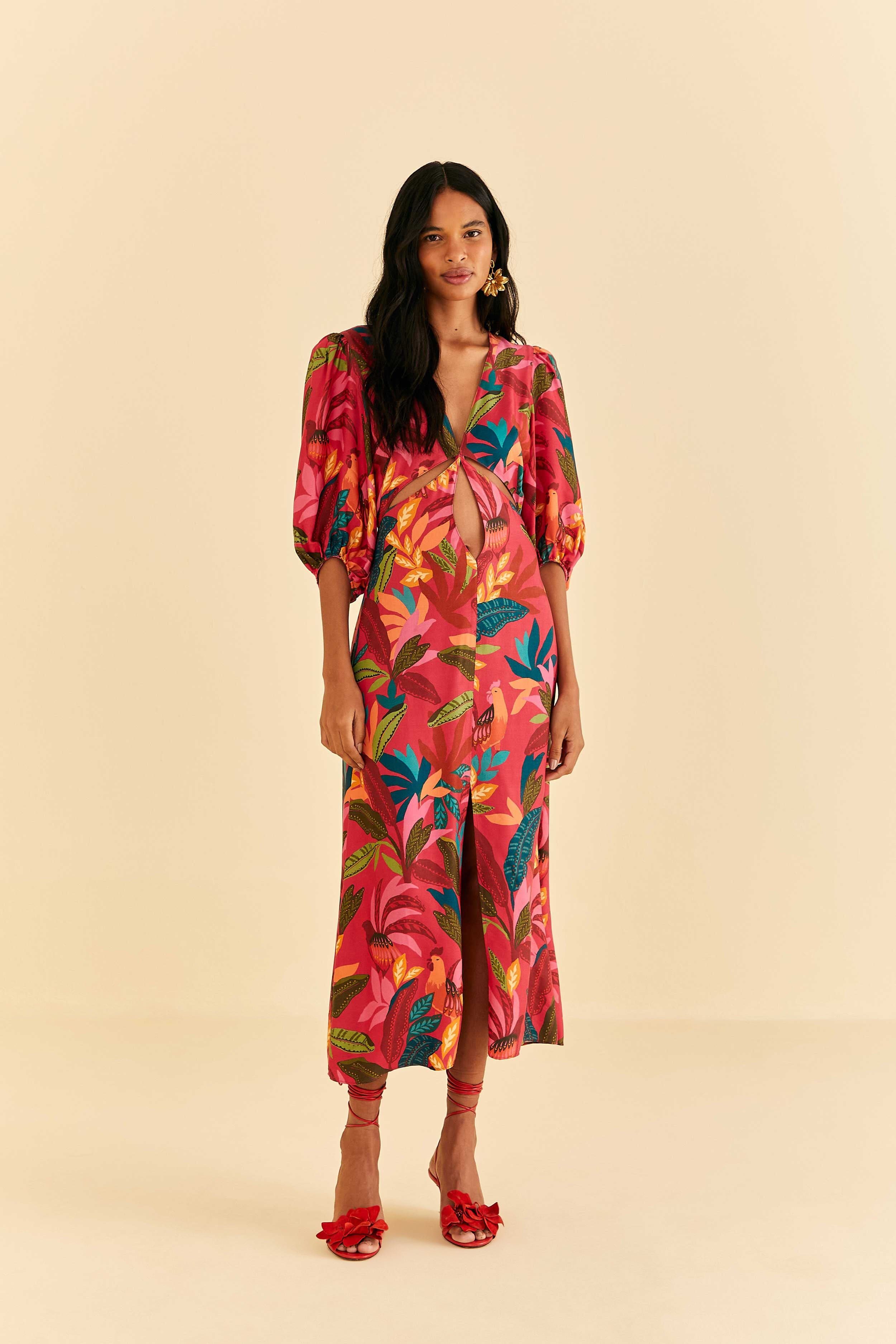 Red Rooster Leaves Short Sleeve Maxi Dress sold by FARM Rio product image thumbnail 2
