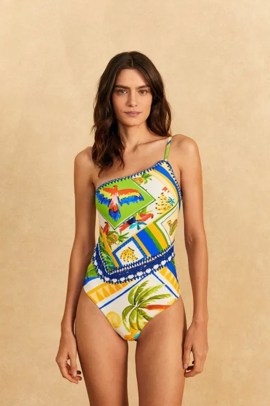 Bahia Mixed Scarves One-piece Swimsuit sold by FARM Rio