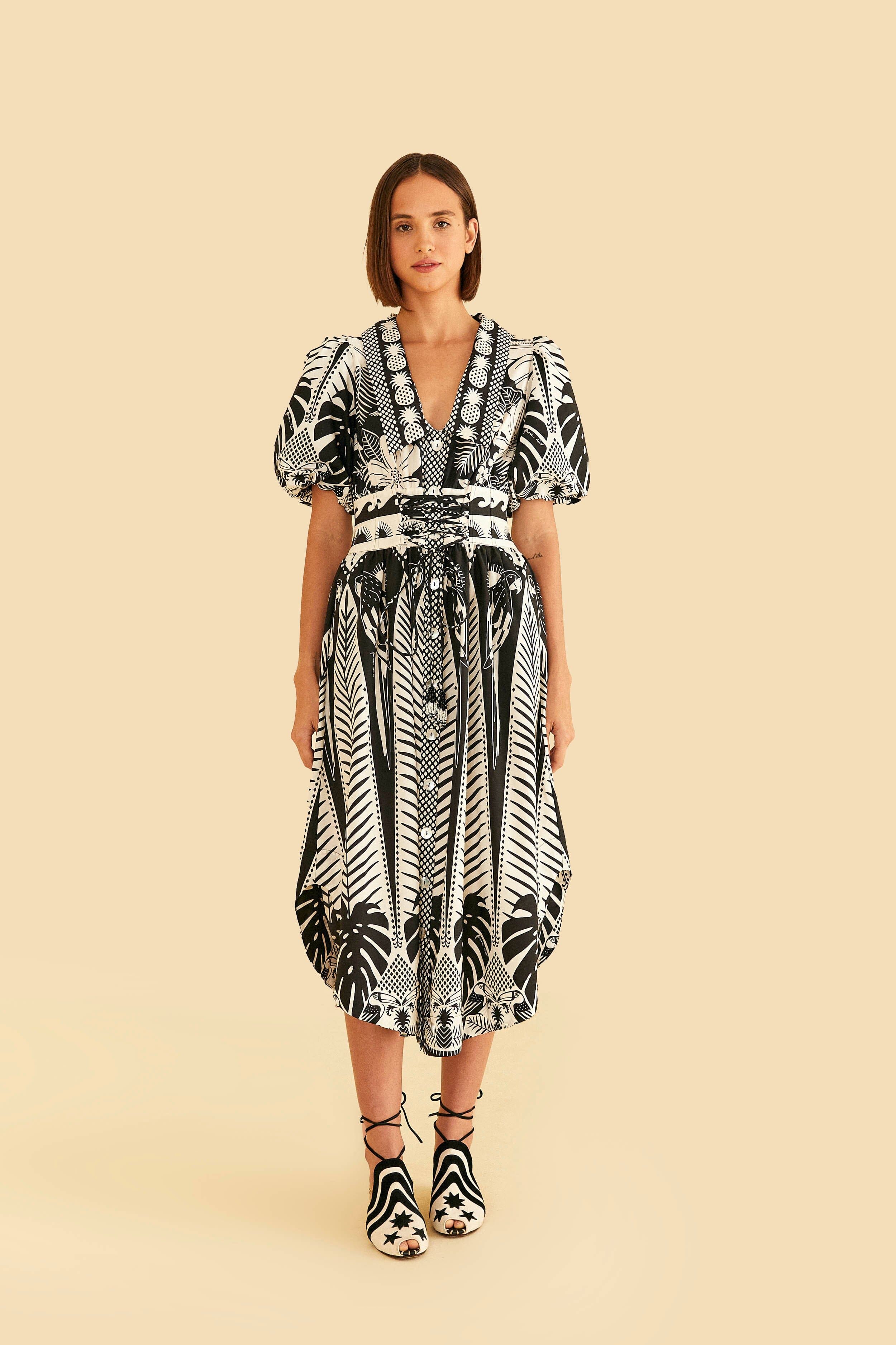 Black Macaw Elegance Organic Cotton Midi Dress sold by FARM Rio