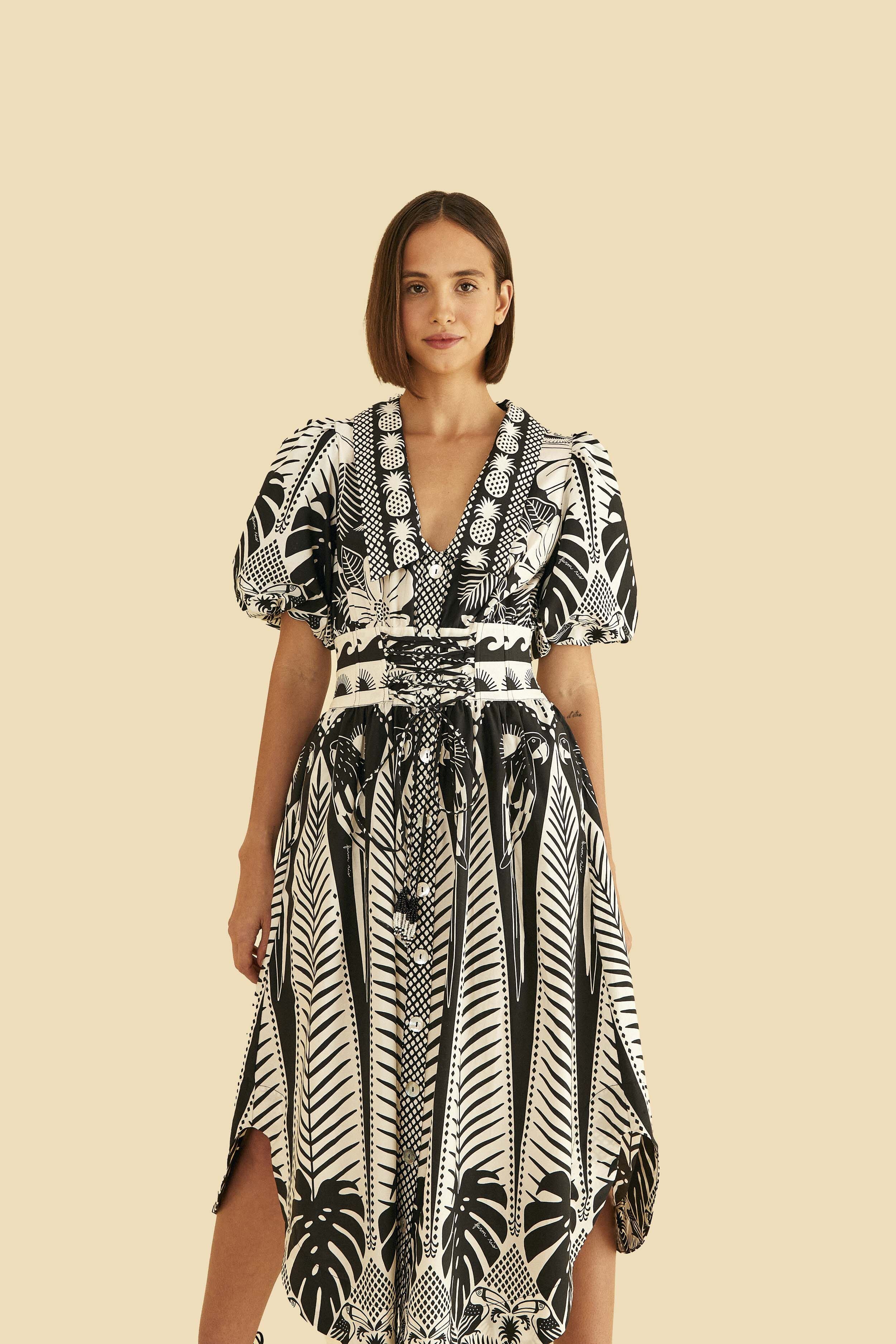 Black Macaw Elegance Organic Cotton Midi Dress sold by FARM Rio product image thumbnail 2