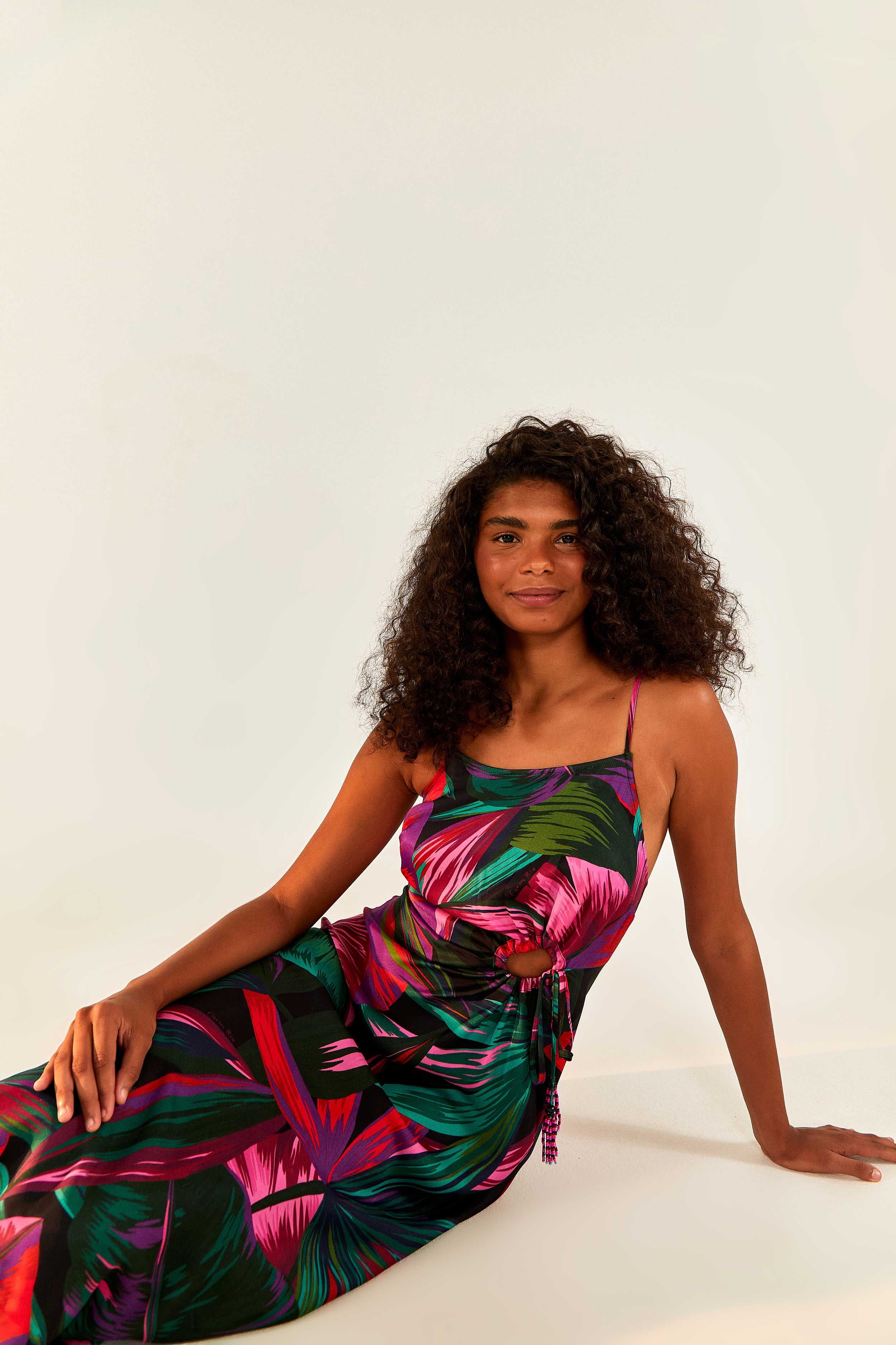 Midnight Leaves Lenzing™ Ecovero™ Viscose Cut Out Dress sold by FARM Rio product image thumbnail 3