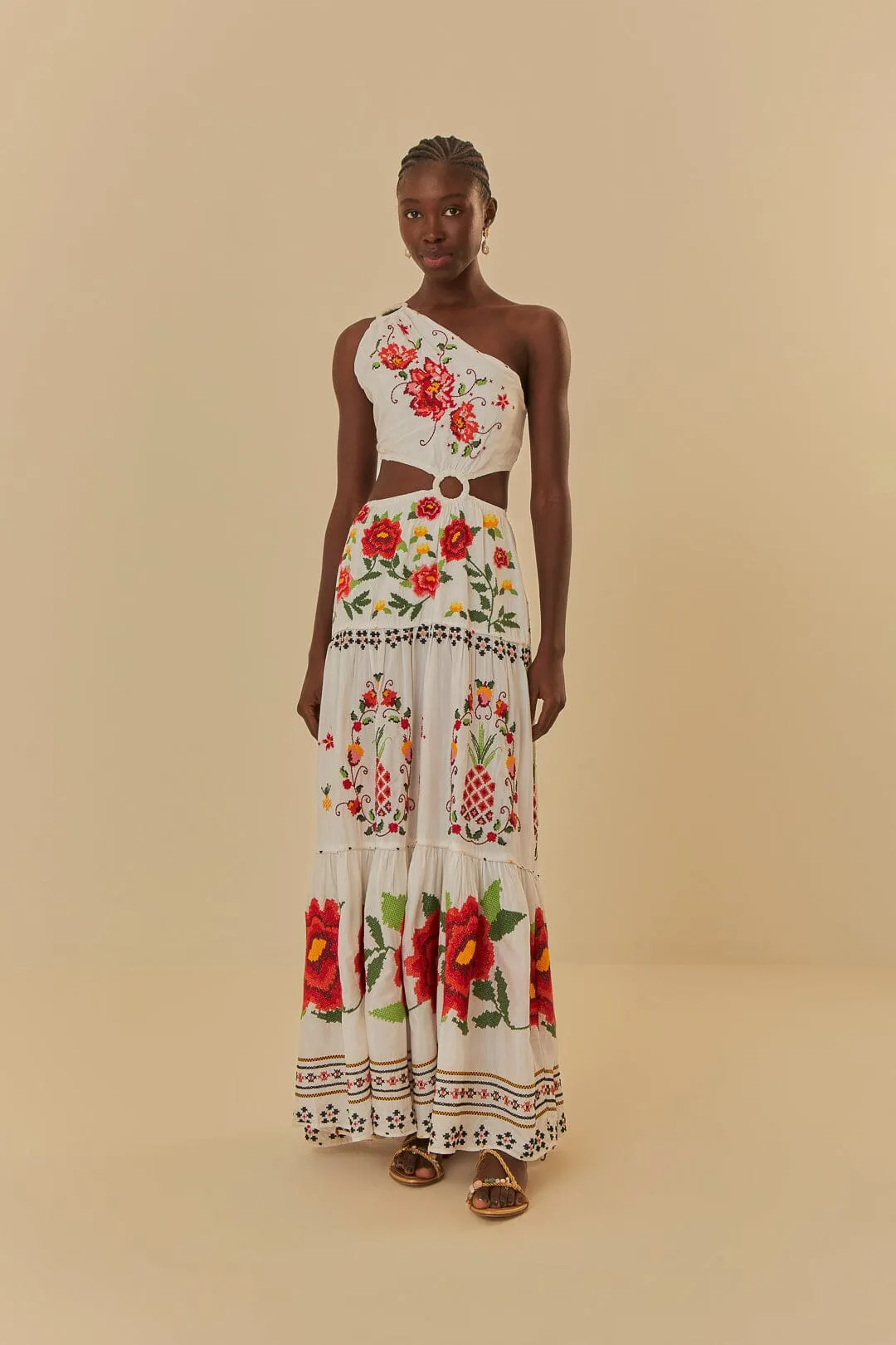 Off-White Embroidered Carmina Floral Maxi Dress sold by FARM Rio